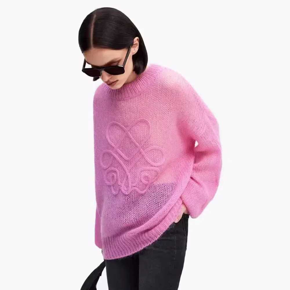 Autumn Winter Lazy Loose Sweater Jacket Women Knit Pullover Embroidery Tops Long Sleeve Harajuku Aesthetic Knitwear Jumpers X250218