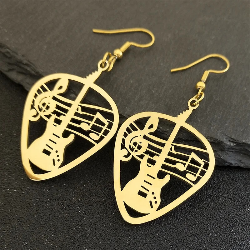 Rock Music Guitar Pick Pendant Drop Earrings for Women Stainless Steel Punk Musical Bass Note Dangle Earring Party Gift Jewelry 250213
