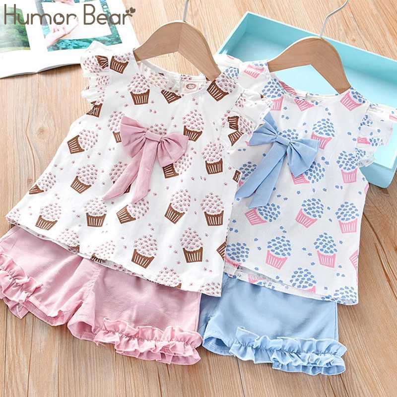 Humor Bear NEW Girls Clothing Set Sleeveless Summer Ice Bow Top T-shirt+Pants 2Pcs Suit Toddler Childrens Clothes W250218