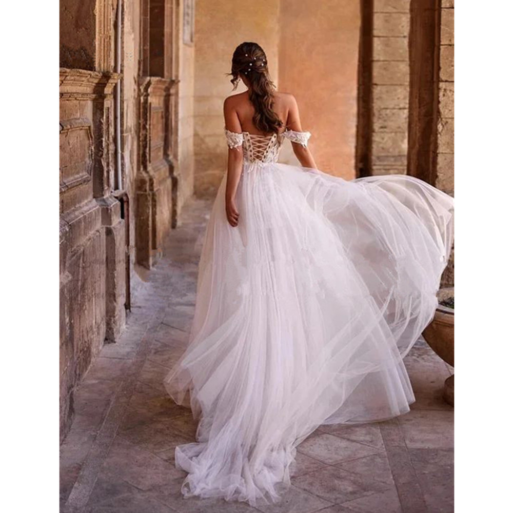 Short Wedding Dress Mini Off the Shoulder Backless Appliques Detachable Train Wedding Gown For Women 2025 Bride Bridal Reception Dress Vestido De Noiv