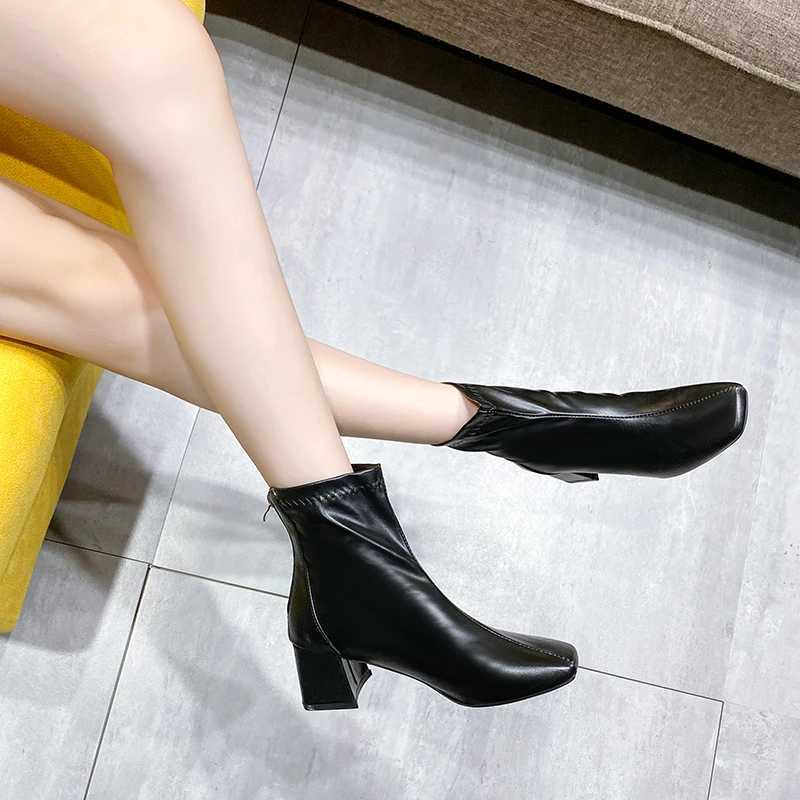 Womens Thick Heel Medium Heel Boots Womens 2024 New Winter Square Toe Back Zipper Increased Casual Short BootsXJ250217