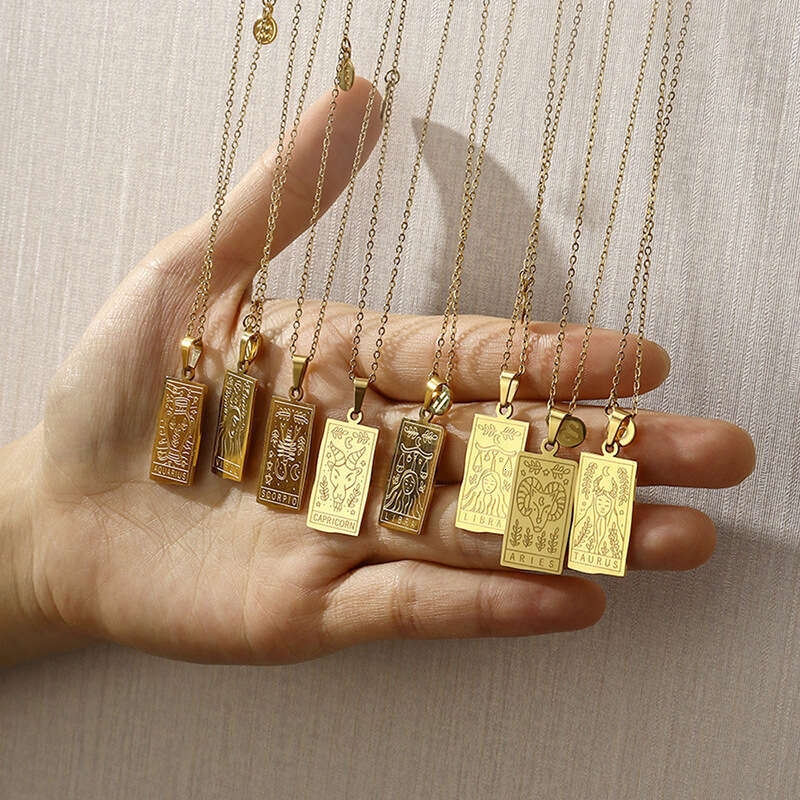 Hot selg twee zodiac stainless steel necklace for women, high-end and niche personality square pendant, collarbone chain
