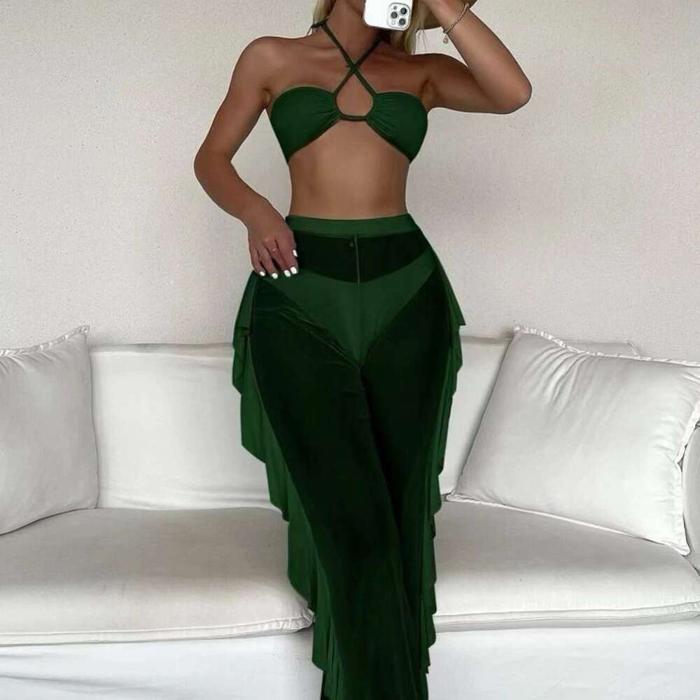 Mesh Solid Color Three Piece Bikini Split Thong Sexy Swimwear New Style Maillot De Bain Swimming Suit for Women Designer Bikini Swimwear Swimwear New 