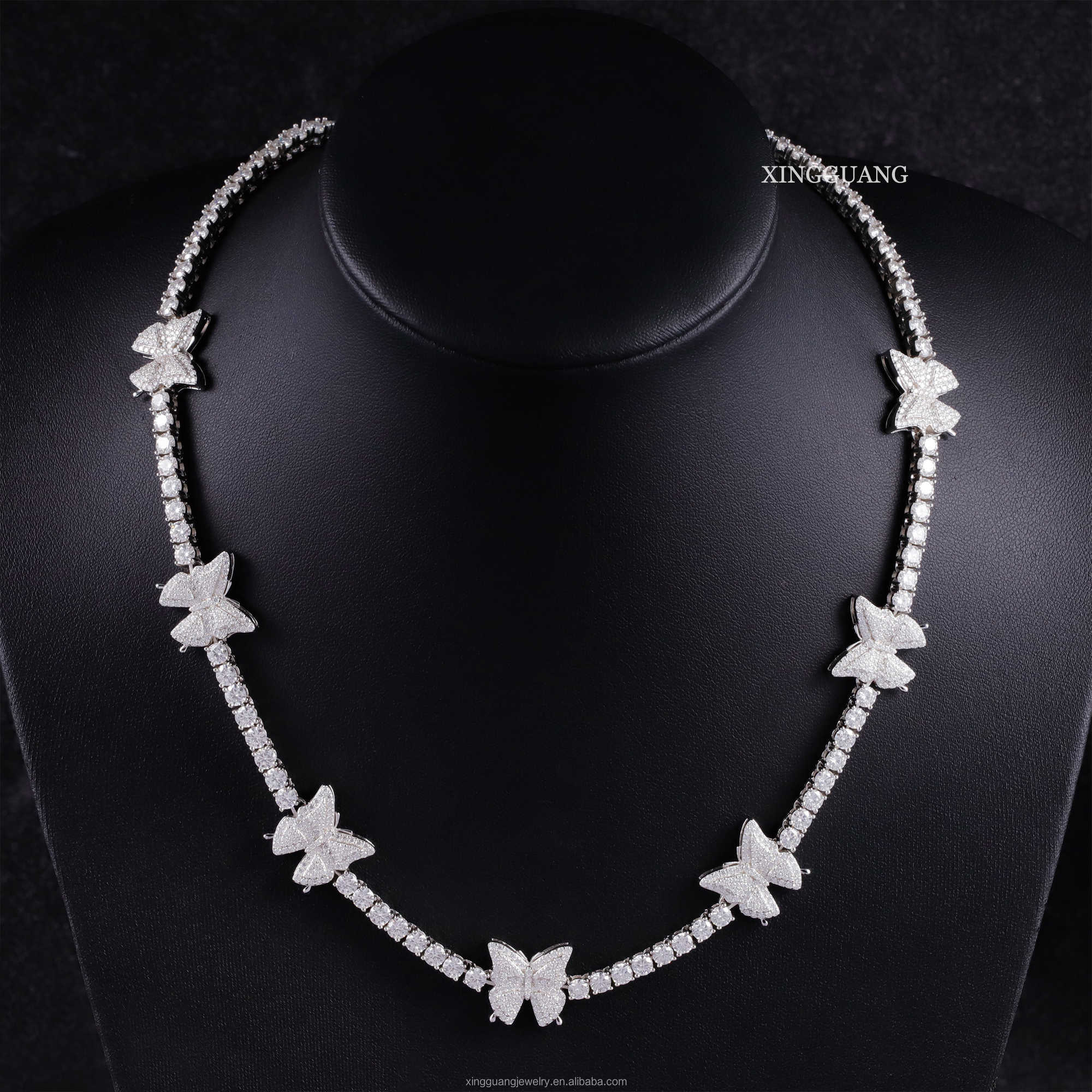 Trendy 925 Sterling Silver Iced VVS 3mm Moissanite Diamond Tennis Chain Bracelet White Gold Plated Butterfly Tennis Chain