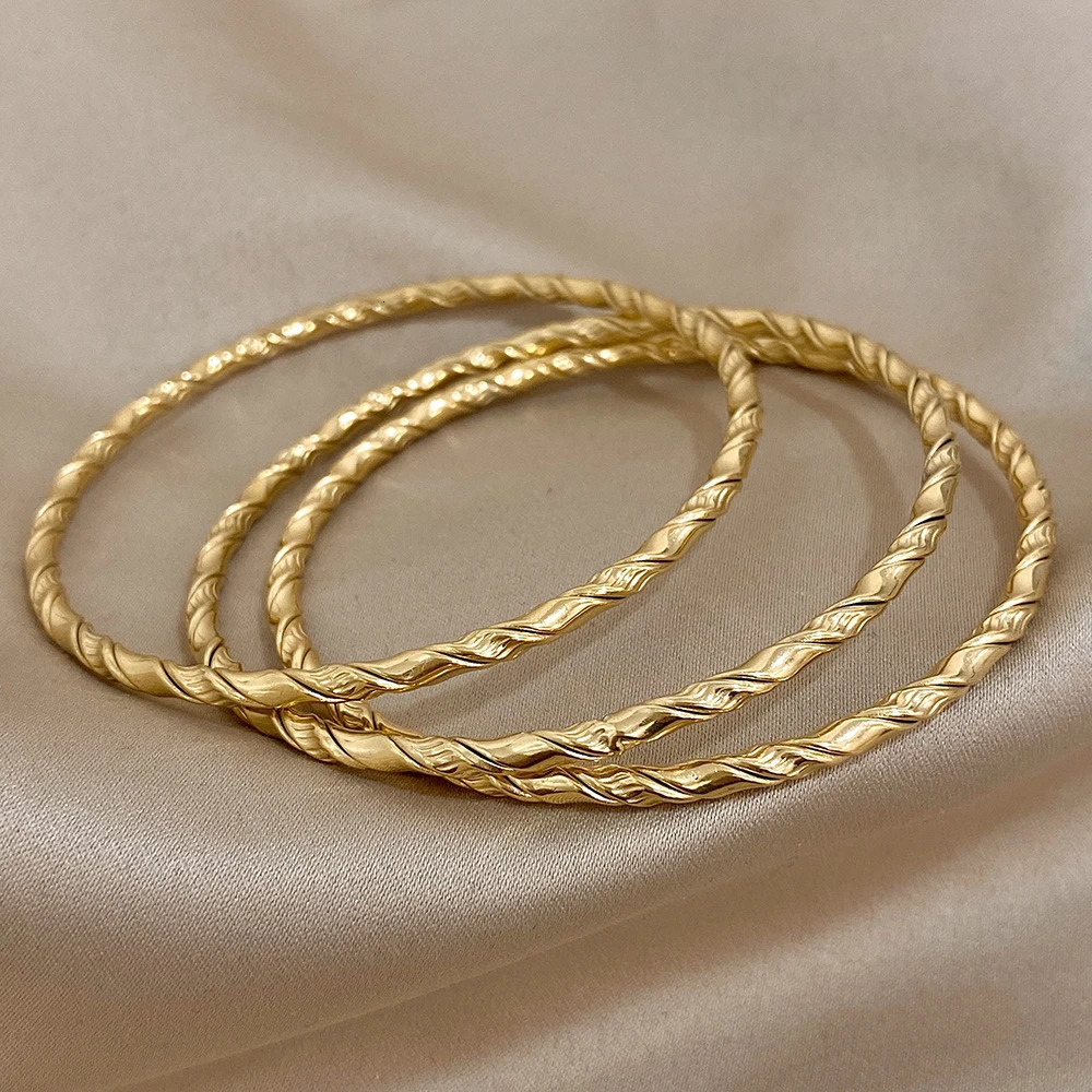 3pcs Gold Color Twist Stainless Steel Bangle Bracelet Chic Classic Tibetan Buddha Golden Stacked Bangles For Women 250213