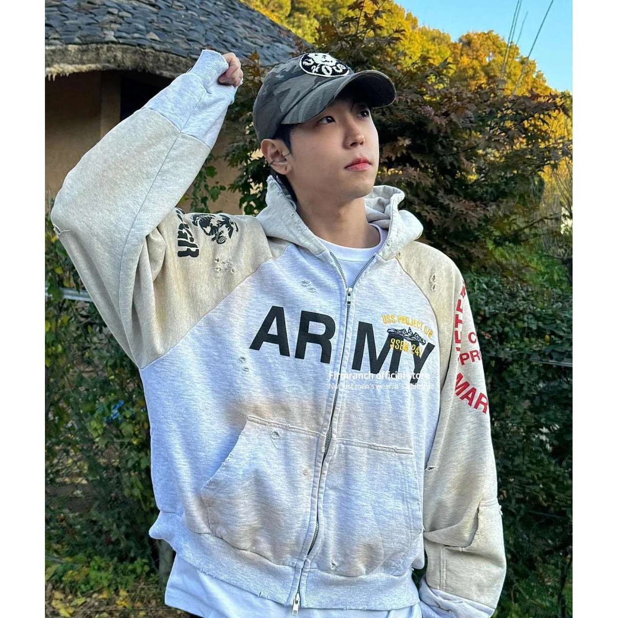 Firmranch Korean Fashion Make Old Dirty Hooded Jackets For Men Women Loose Worn Out Zip Up Hoodies Streetwear Cotton Sweatshirt