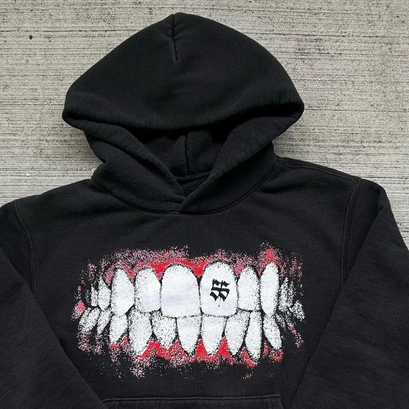 Winter men streetwear loose hoodie y2k Harajuku fashion fur edge n sense personality decorative printed sweatshirt 250214