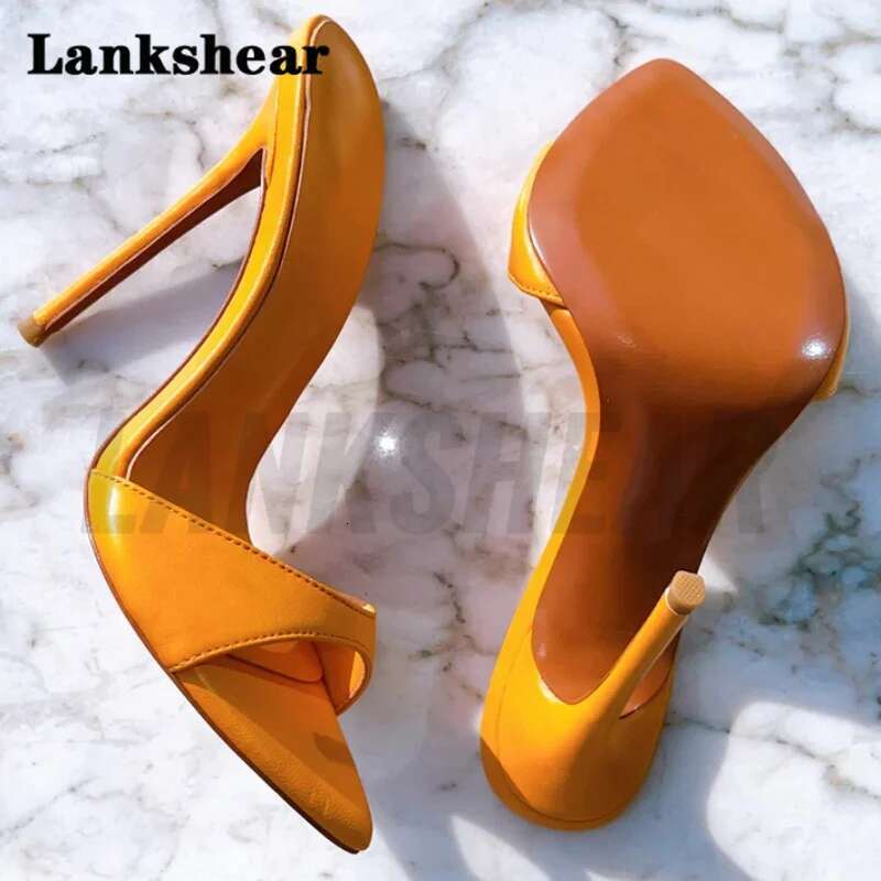 2023 Summer New Sexy Pointed Toe Mule High Heels Slipper Stripper Fashion Slip On Slides Women Party Sandal Shoes Solid Color