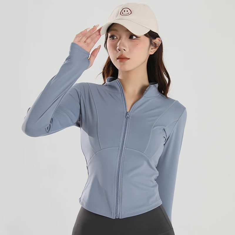 Active Shirts Tees Women Sports Jacket Zip Shirt Workout Running Coats Gym Long Slve Top Slim Tight Coat Gym Workout Top Jacket H25218