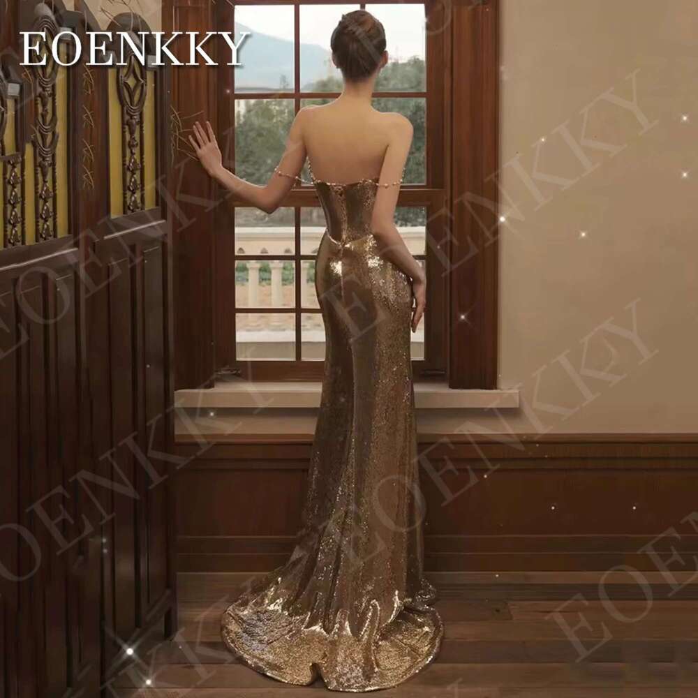 Sparkly EOENKKY Gold Evening Dresses Woman Elegant Sequin Mermaid Sweetheart Pageant Prom Dress Off Shoulder Party