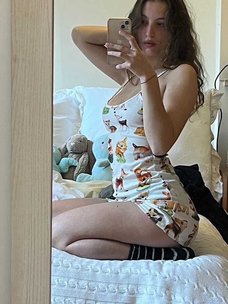 Basic Casual Dresses Ahagaga Fashion Sexy Dr Printed Women Mini Dresses Strtwear Regular Casual Camisole Slveless Slim Bodycon Vestidos Robes H25217