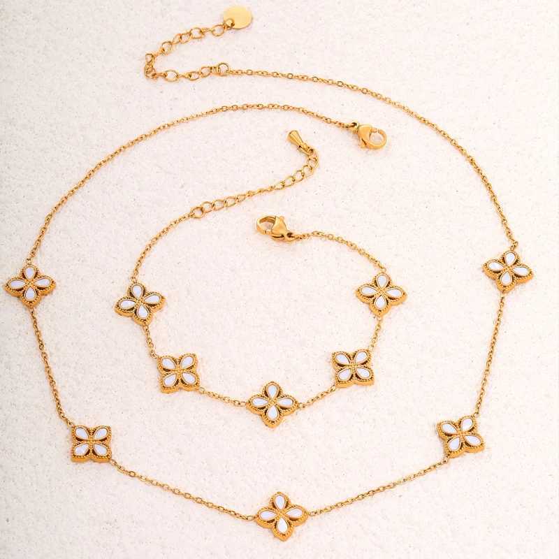 Earrings Necklace 316L Stainless Steel White Shell Four Leaf Clover Bracelet for Women Fashion Non-fading Jewelry Gifts Bijoux Pulseras H250217