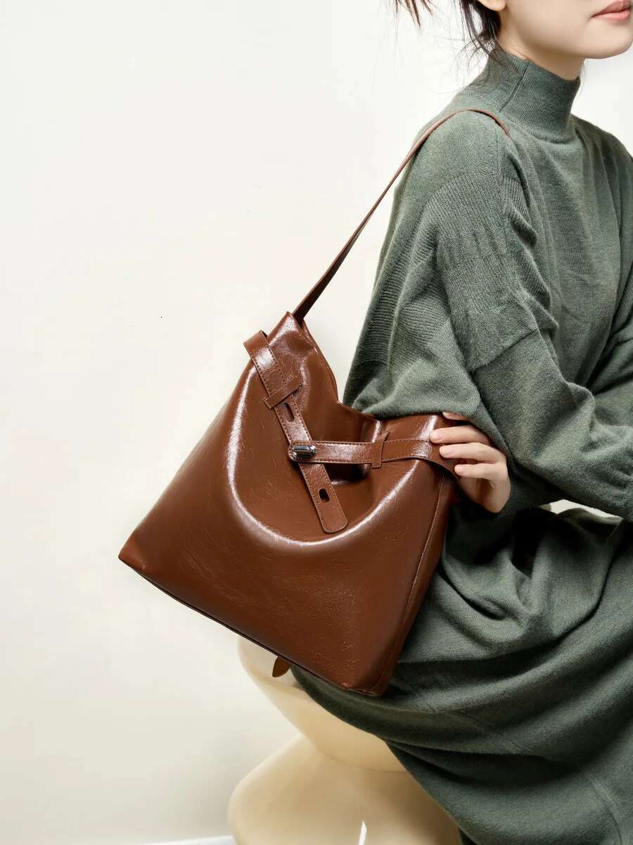 YANATARI Bucket Ladies Woman Tote Genuine Cow Leather Shoulder Bag Handbags Cowhide Crossbody Bags Fashion