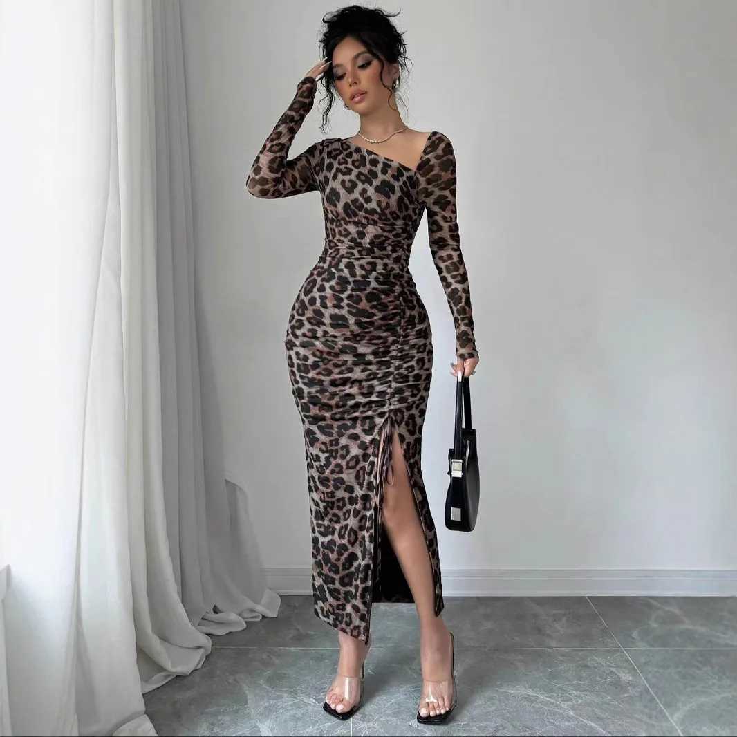 Basic Casual Dresses Sexy leopard print womens dress with fashionable ruffles and sexy stitching party for women in spring summer body bag buttocks Ve