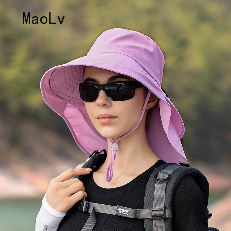 Summer Hat Women Outdoor UV Anti Neck Protection Sun Visor men Fishing Hiking Wide Brim Shawl Sunscreen Ponytail Cap undefine 250218