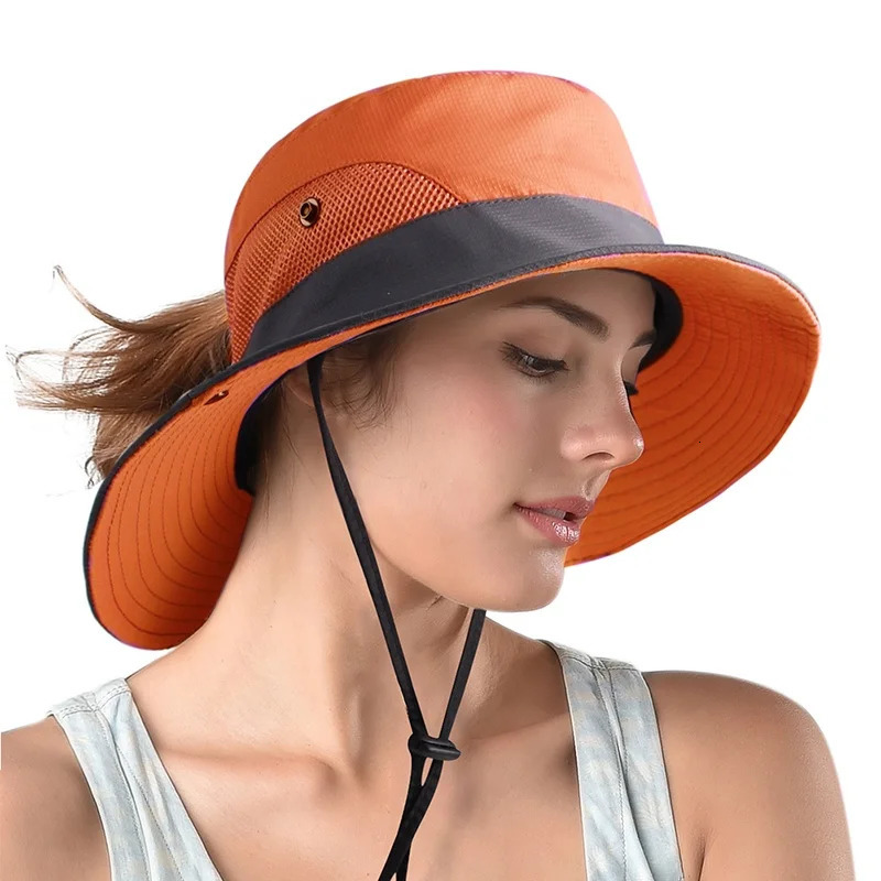 Safari Sun Hats for Women Summer Hat Wide Brim UV UPF Protection Ponytail Outdoor Fishing Hiking Hat for Female 250218