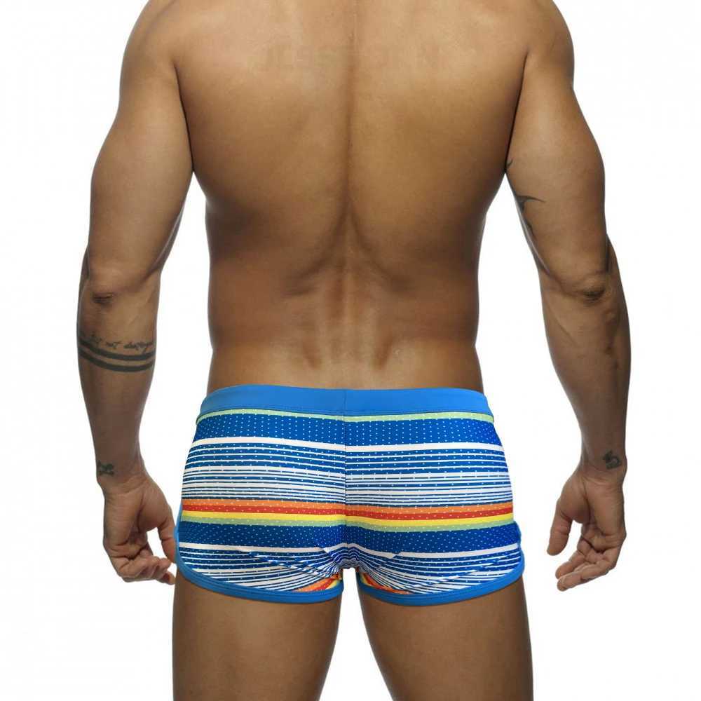 Sexy side split rainbow swimsuit mens quick drying terrace U-bag swimsuit summer fashionable mens beach surfing swimsuit M250218