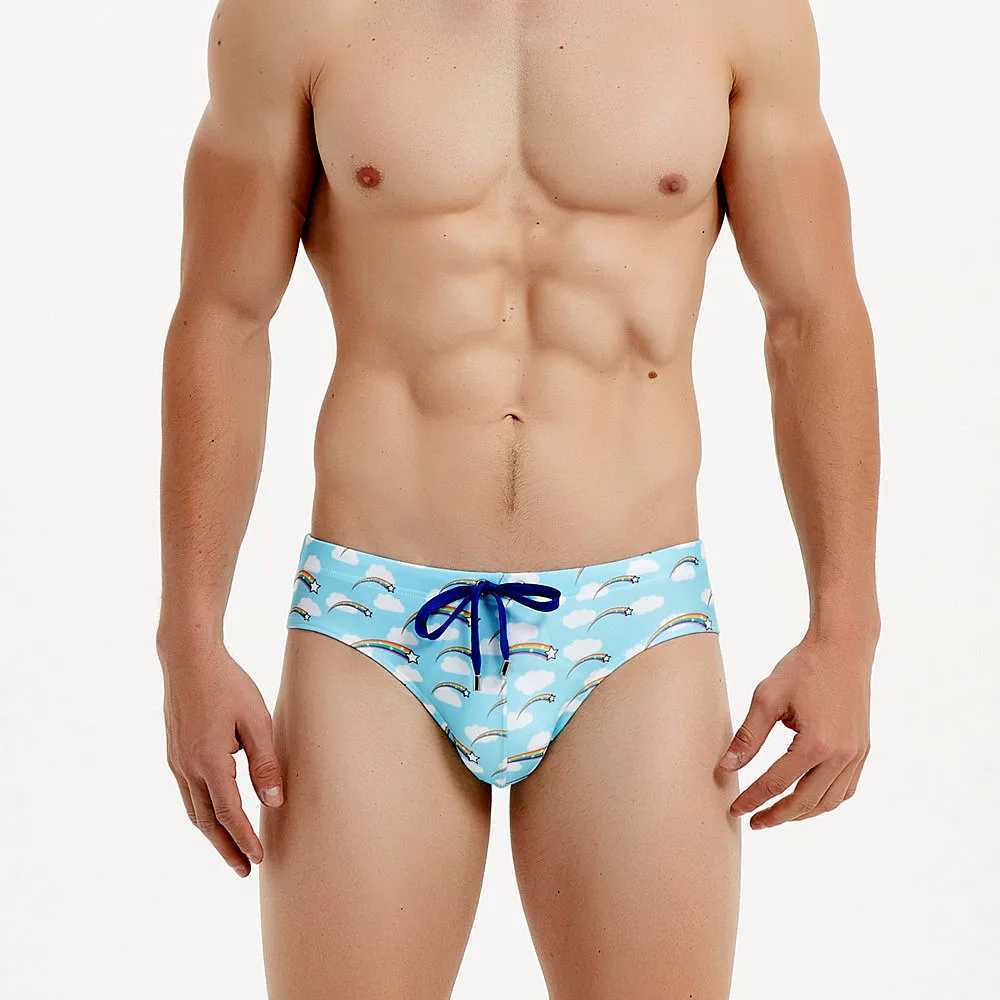 Swimsuit mens print swim trunks low rise sexy bikini tether triangle boxer beach pants M250218