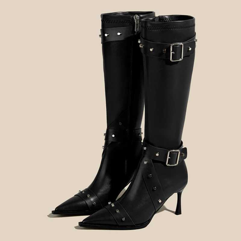 High-heeled Women Boots Pointed Toe Long Boots for Women Sexy Punk Gothic Boots Paris European and American Female Party Boots Z250704