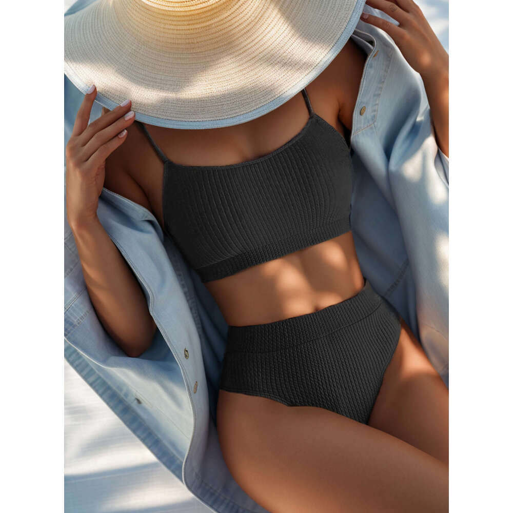 European and American Spiral Pit Strip U-shaped High Waist Bikini Sexy Swimsuit Women's 2025 New Casual Versatile Fashion Clothing