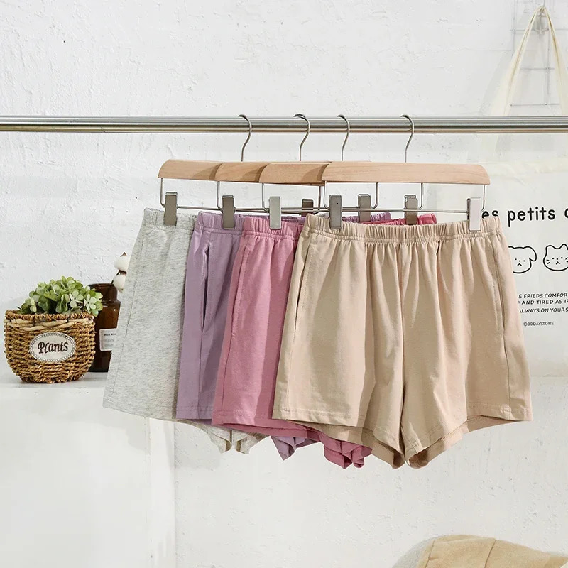 Casual Loose 95% Cotton Shorts Knitted Women High-wasit Soft Streetwear Sport Running Basic Summer Short With Pockect Mujer 250217