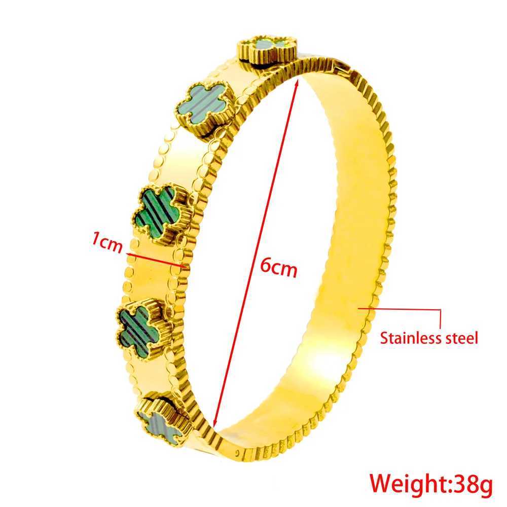 Bangle Classic Stainless Steel Black Green White Flower Bracelet Womens Metal Rust Resistant Wrist Jewelry Gift Party H250217