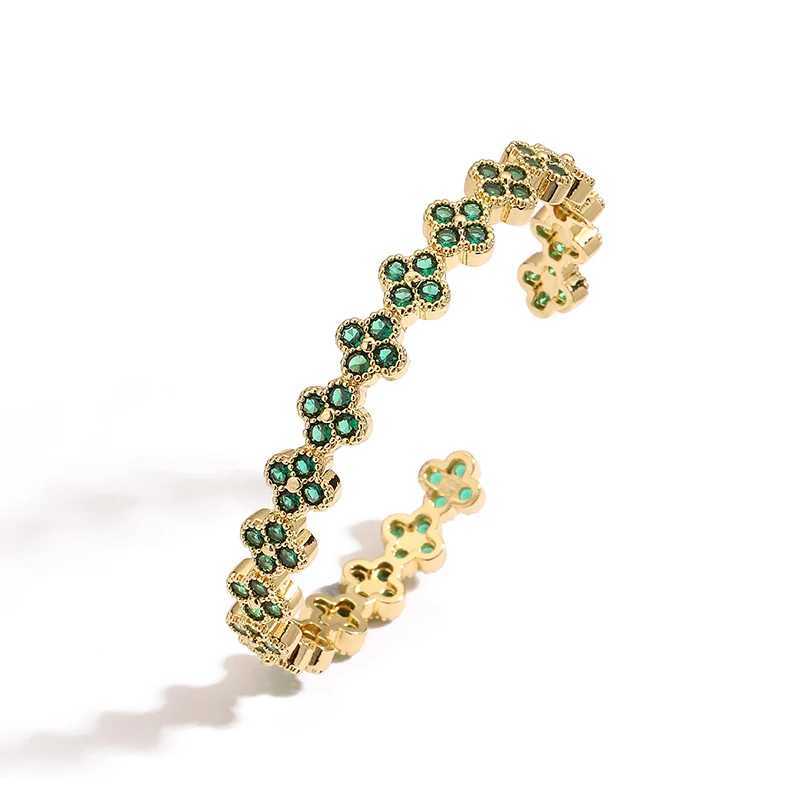 Bangle Hexing brass 18K gold-plated zirconia flower shaped adjustable bracelet suitable for women. H250217