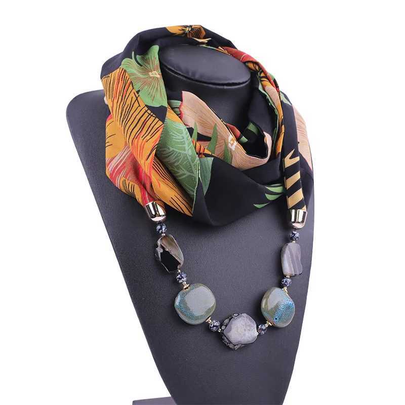 Printed chiffon scarf statement necklace pendant scarf womens bohemian necklace collar Foulard womens accessories headscarf W250218