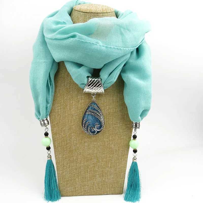 Cotton Viscose Scarfs Plain Neck Wear Peopack Peacock Resin Pendant Jewelry Winter Femme Scarfs W250218