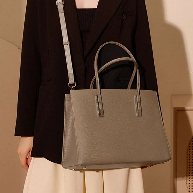 Hifashion 3 Layer Genuine Leather Large Tote Shoulder Bags For Women 2024 Trend Designer A4 Work Commuter Office Ladies Handbags