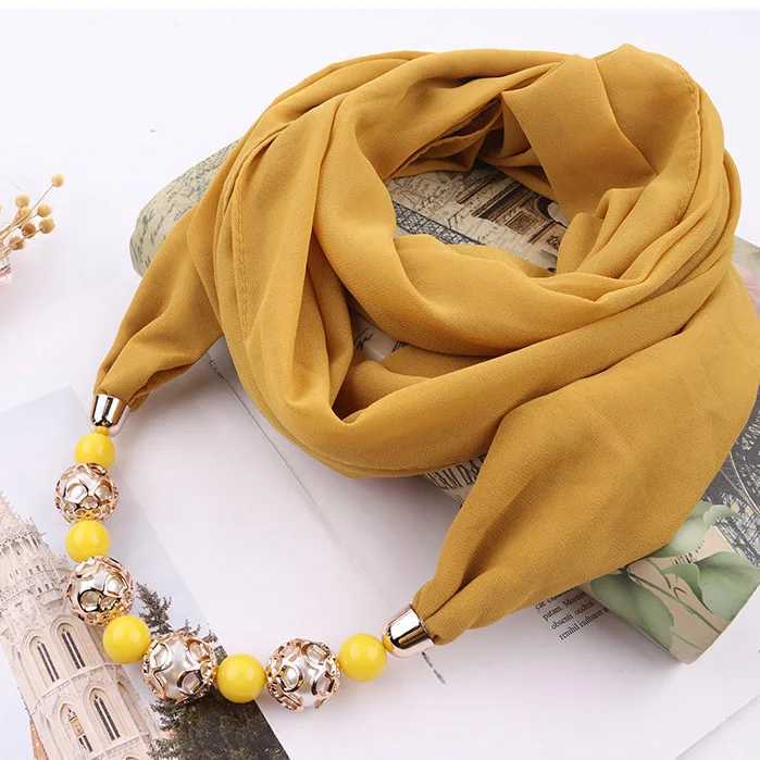 Fashion Head Scarves Solid Color Chiffon Beads Scarf Necklace For Women Maxi Statement Necklaces Jewelry W250218