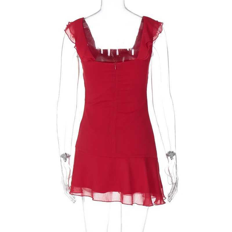 Basic Casual Dresses Lygens Square Collar Slveless Ruffles Summer Casual Mini Dress Vacation Party Beachwear Party Strtwear Women Clothing H25217