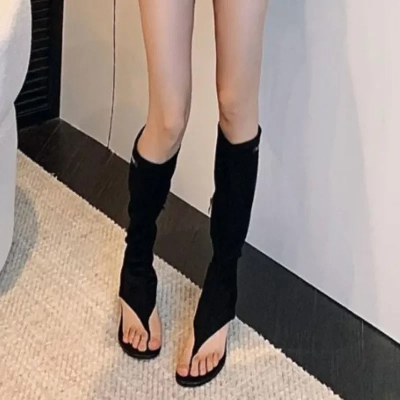 Summer High-heeled Sandals Womens Fashion Toe Suede Side Zipper Anti-slip Wear-resistant High-heeled Shoes 250217