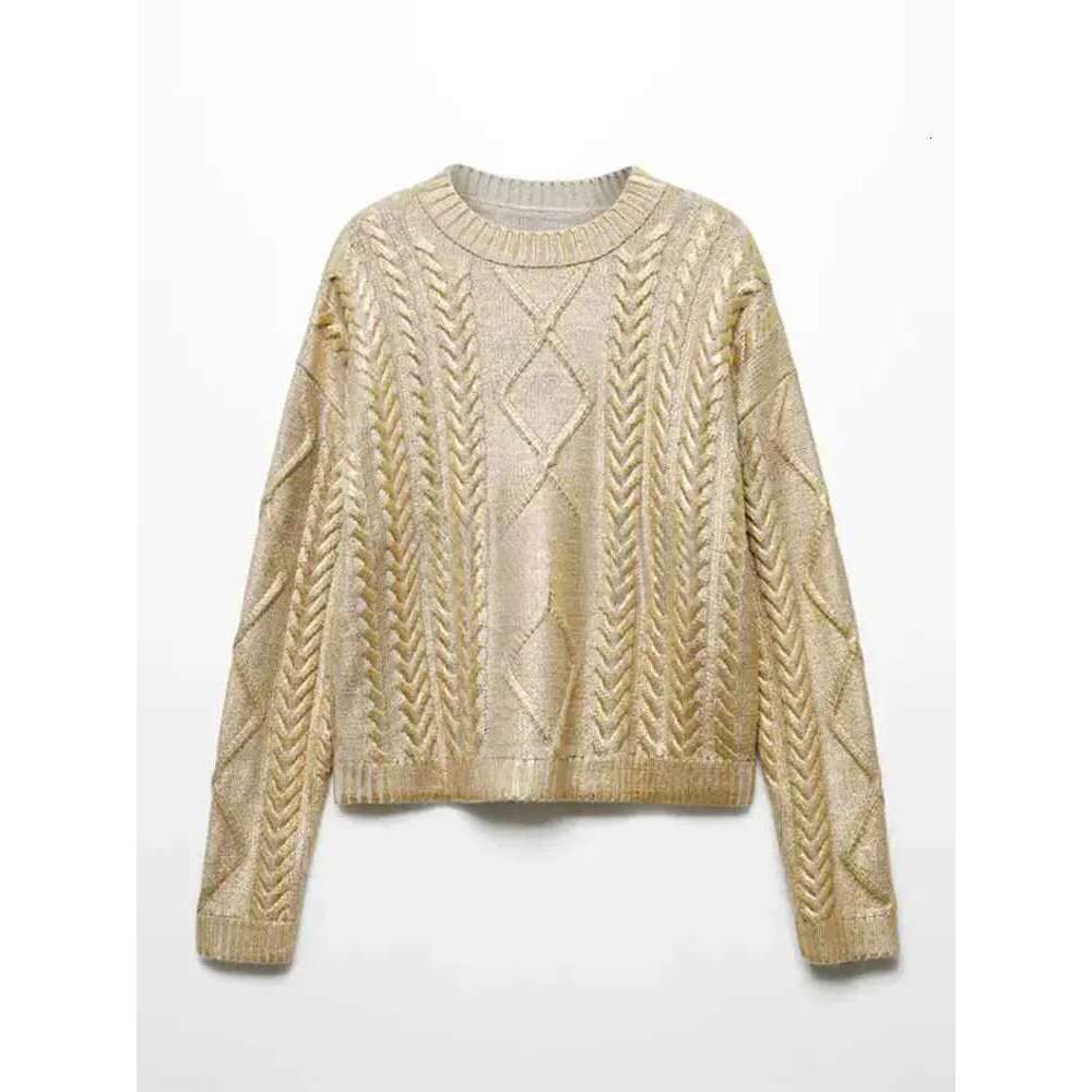 Elegant Silk Sweater For Women: Metallic Color O-Neck Knotted Knitwear