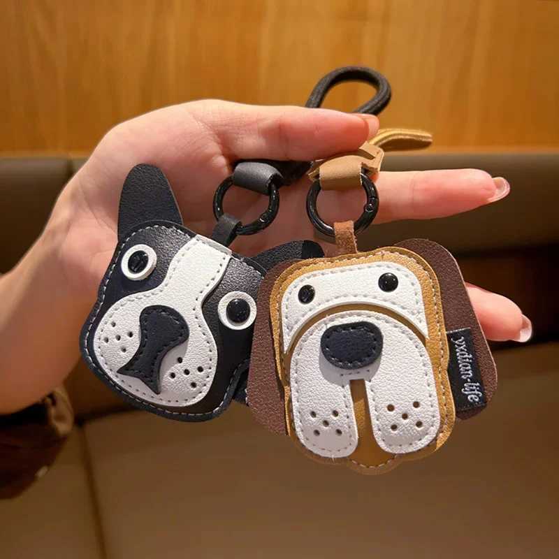 Keychains Lanyards 1 piece of Kawaii PU leather black brown small dog keychain charm 3D animal pendant for DIY jewelry making keychains H250217