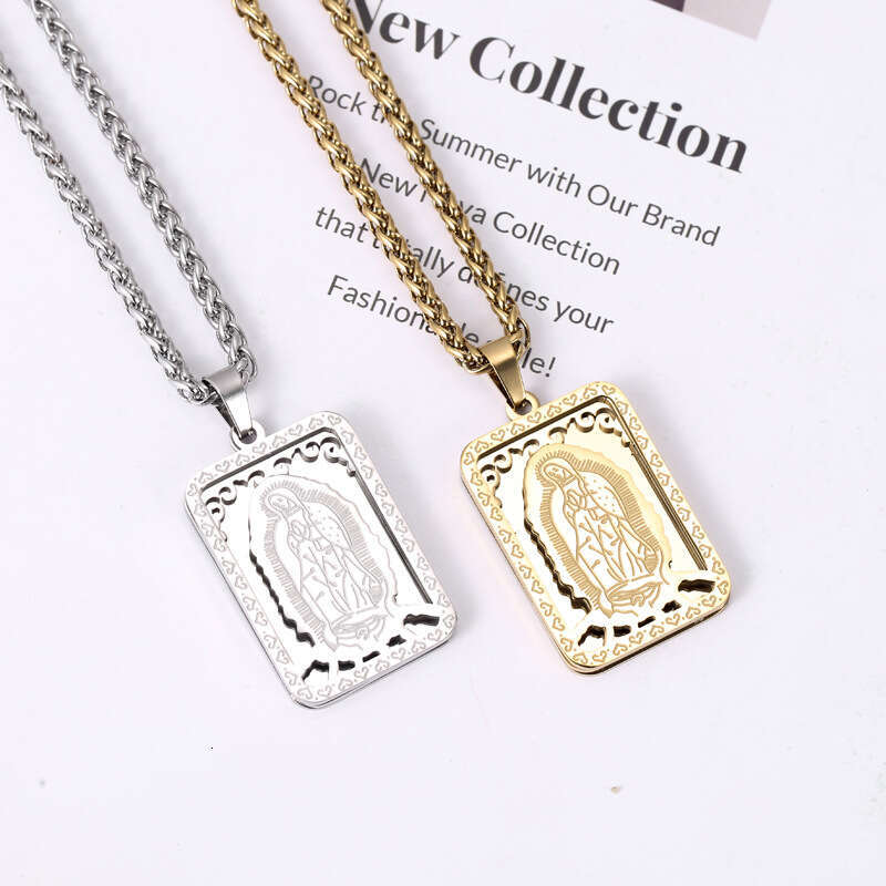 Hot selg stainless steel square Virgin Mary prayer necklace with men's women's medals and hang tags straight