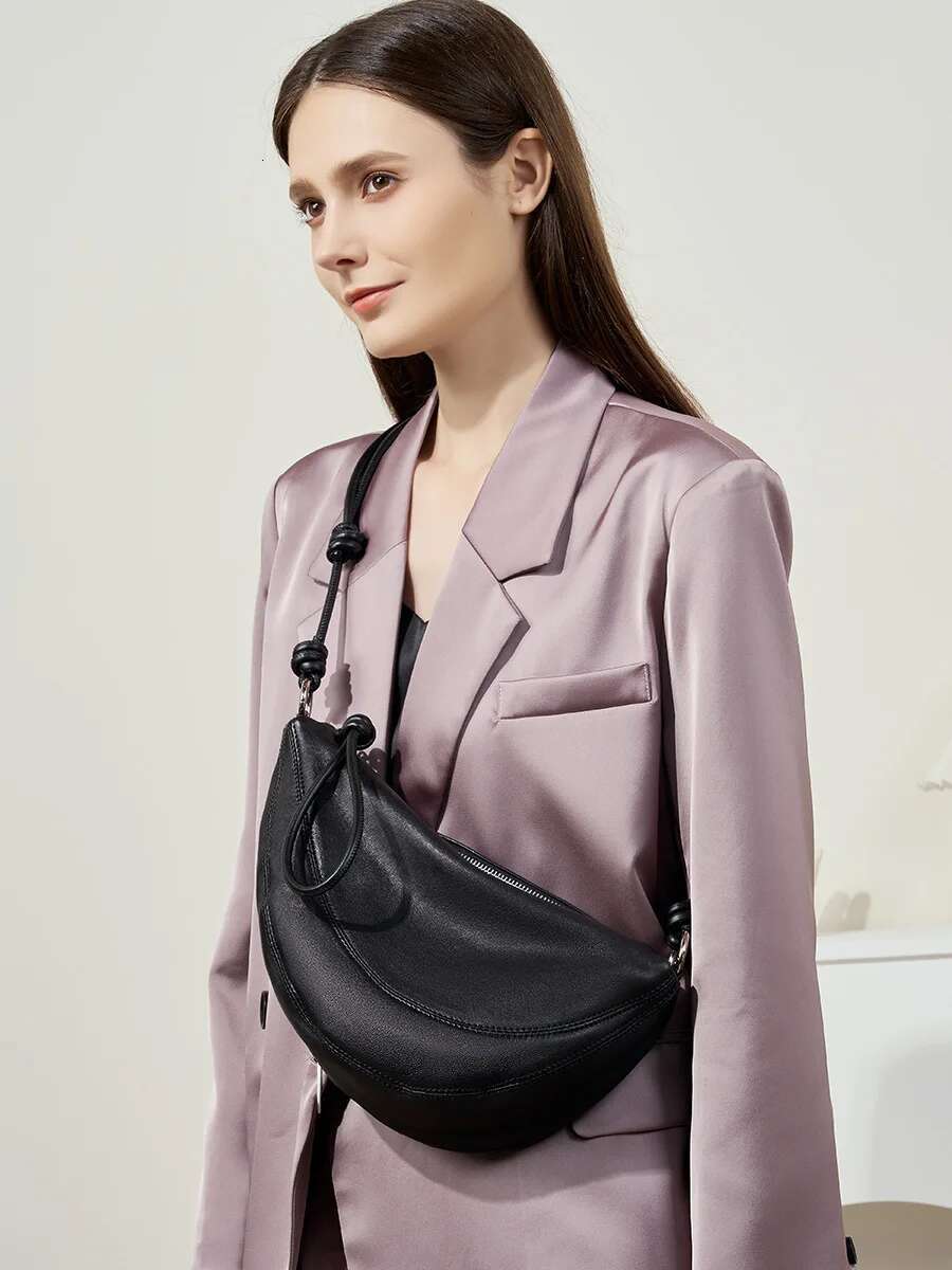 YANATARI Dumpg Leather Soft Leather Large Capacity Minimalist Crossbody Women Female Sier Bag