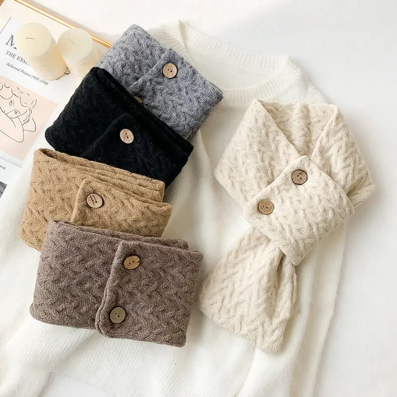 Scarf Women Autumn and Winter Korean Japanese Retro Neck Protection Wild Knitted Wool Scarf Solid Color Warm Scarf Bib Bufandas 250213