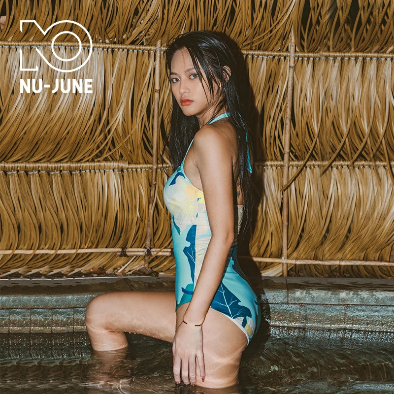 NuJuneWomens Sexy One Piece Swimsuit HighEnd Bathing Suit High Waist Floral Print Swimwear for Women Beach Wear 250213
