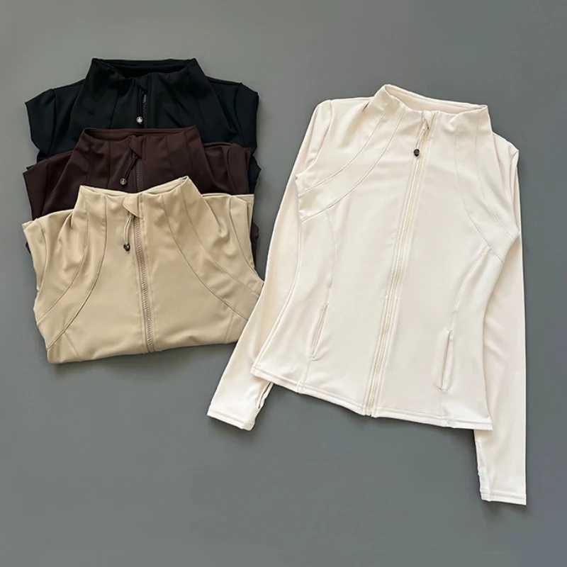 Active Shirts Tees Quick drying womens stand up collar jacket slim zipper wearing a long and breathable running sports bike top H25218