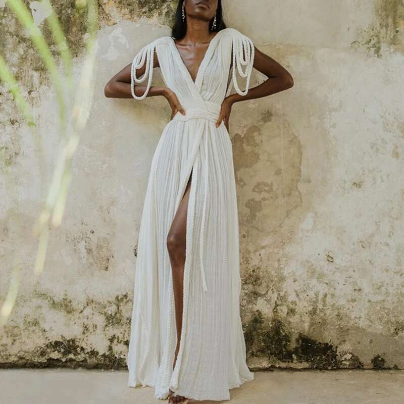 2024 New Elegant Solid Split Robe Sexy Bandage Pleated Slim Long Fashion Off Shoulder High Waist Women Evening Dress