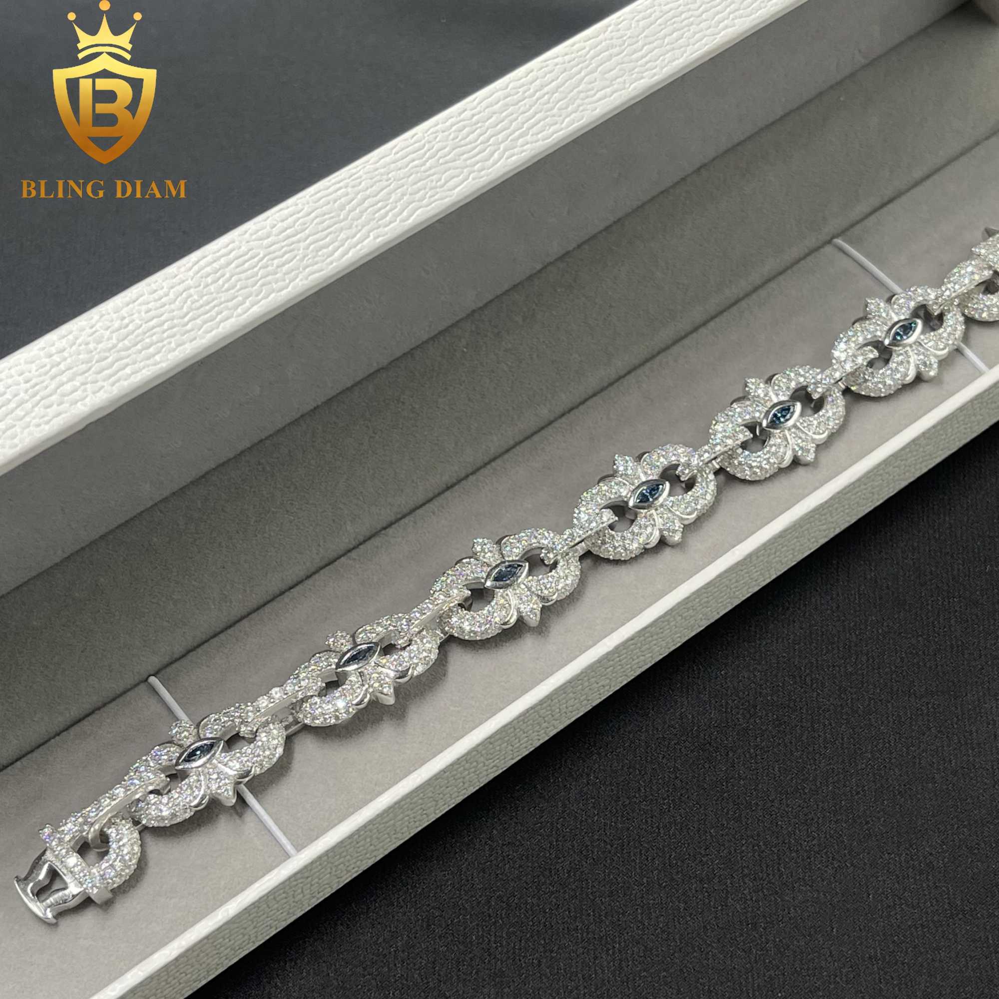Iced Out Jewelry Solid 16.5mm 925 Sterling Silver Hip Hop VVS Moissanite Cuban Link Chain Bracelet