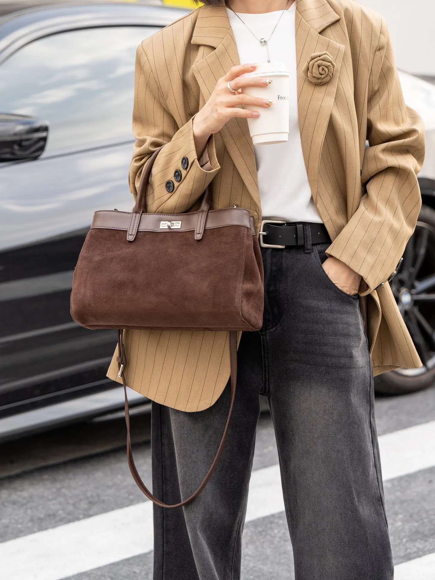 Genuine Leather Fashion Women Tote Coffe Designer Brand Shoulder Crossbody Ladies Bag For Woman Brown Handbag Black