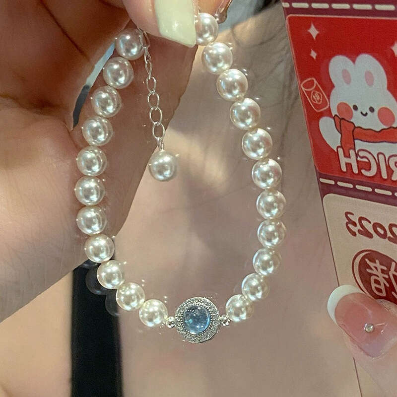 Tichy S Pure Sier Small French Light Shijia Pearl Women's Exquisite Blue Stone High Grade Feeg Bracelet
