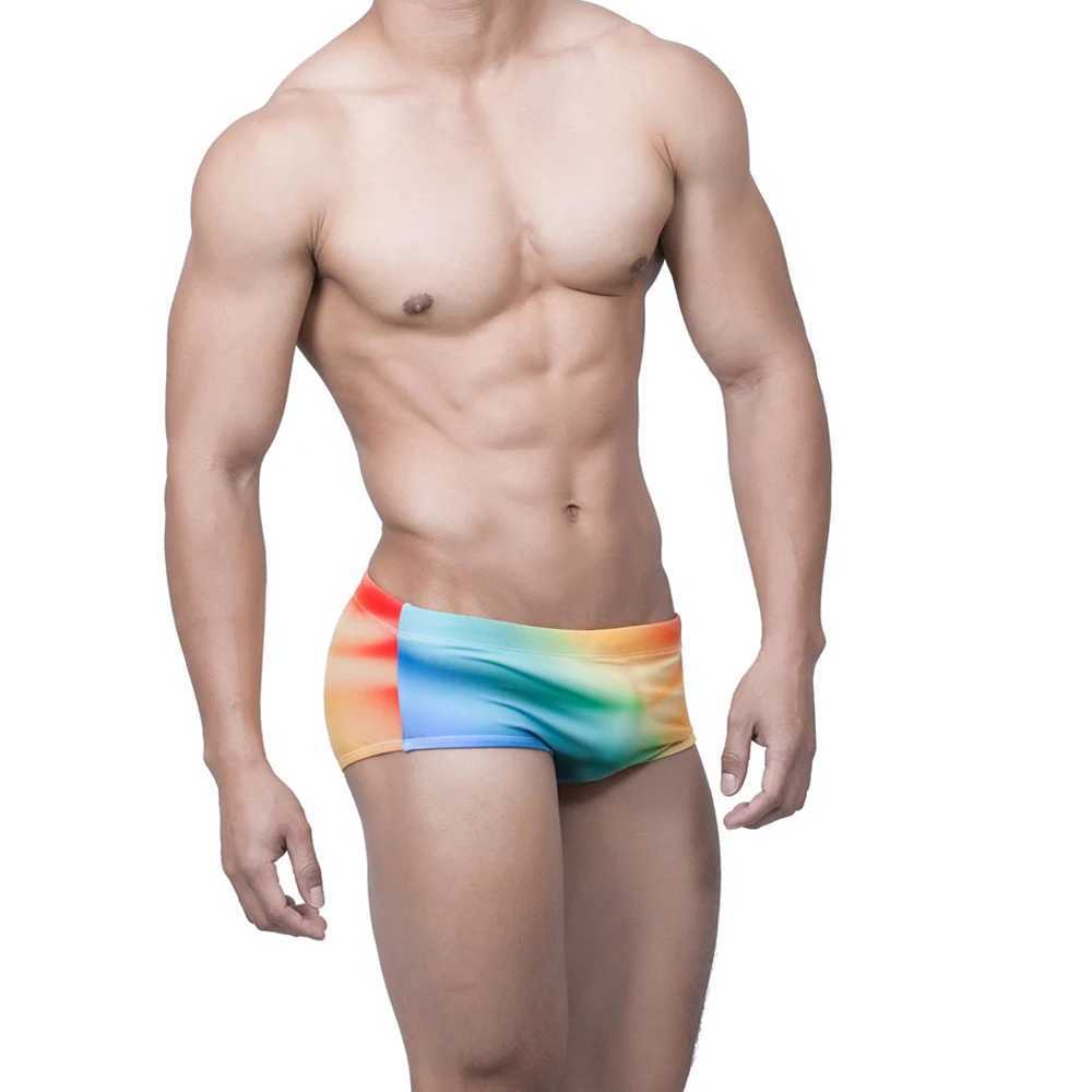 Summer Mens Swimming Trunks Sexy Low Waist Beach Board Surfing Swimwear Gradient Fashion Male Sport Quick Dry Bathing Swimsuits M250218