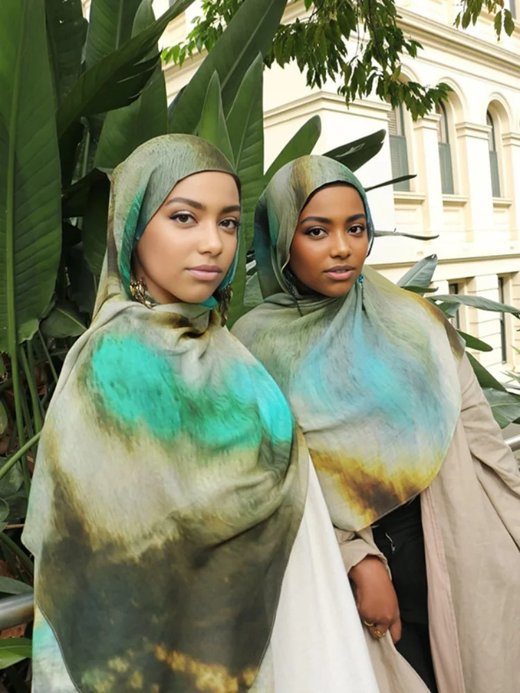 1Pcs Ramadan Hijab Leopard Print Women Bohemian Watercolor Soft Muslim Hijabs Floral Breathable Shawl Wrap Scarf Headscarf Warm 250214