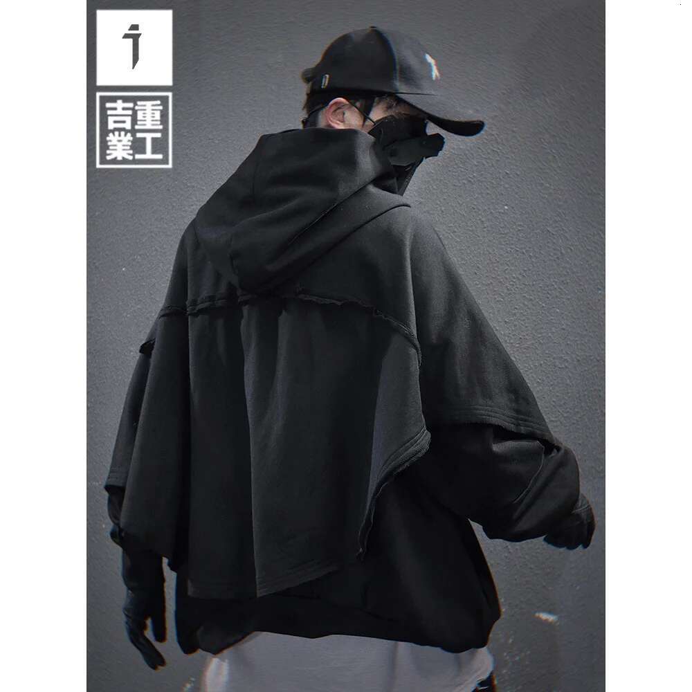 11 BYBB'S DARK Vintage Fake two Hoodie Men Loose Cloak Sweatshirt 2025 Spring Haruku Hip Hop Streetwear Hoodies Techwear