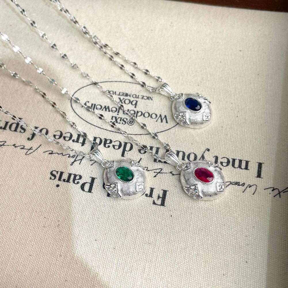 Tiqi antique style brushed pigeon egg women's S pure sier exquisite emerald necklace