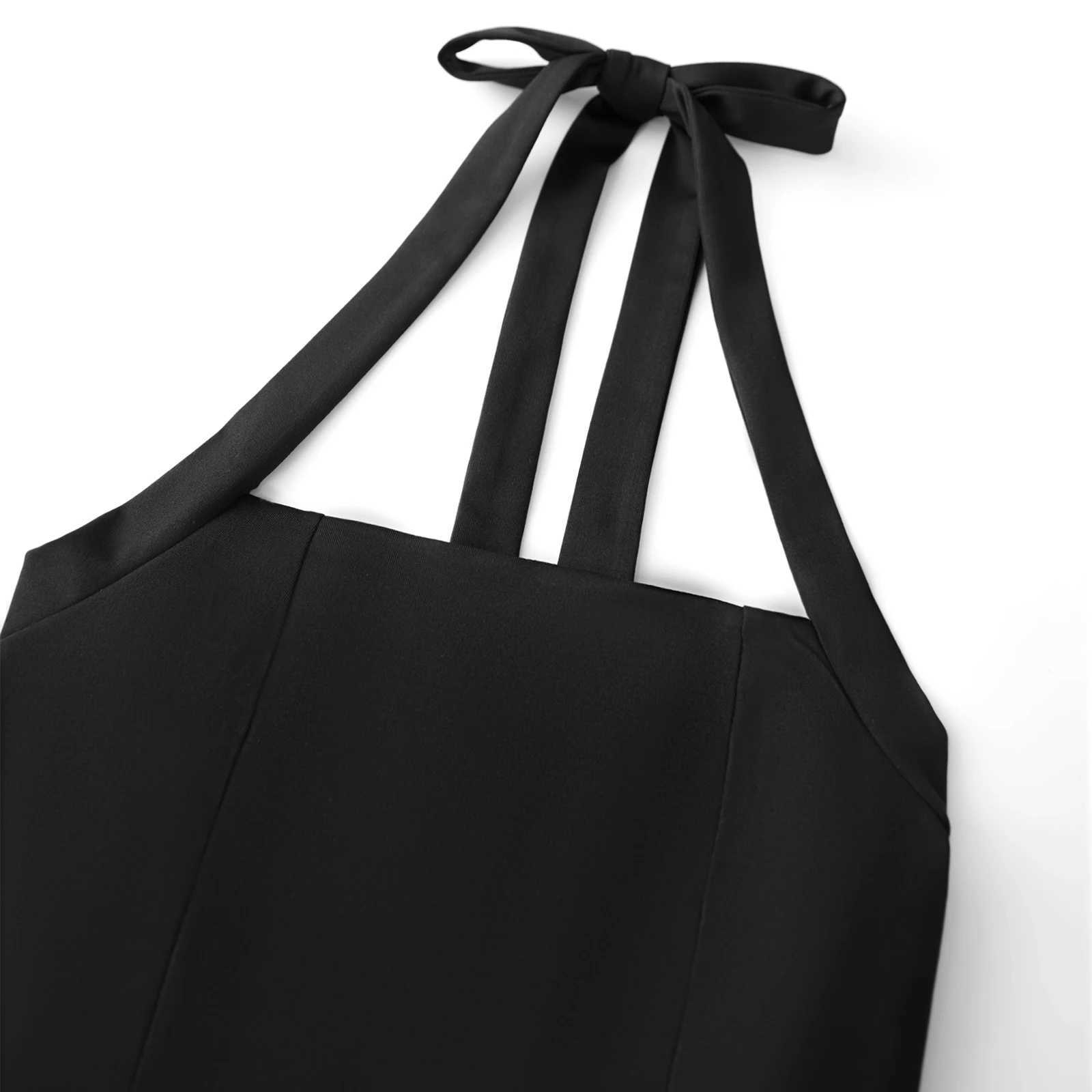 Basic Casual Dresses Women Summer Fashion Sexy Mini Tank Dress Slveless Halter Neck Solid Tie Up A-line High Waist Party Clubwear Bubble Dress H25217