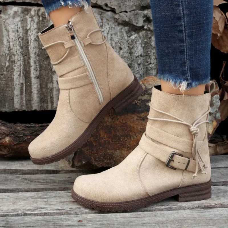 Women Belt Buckle Ankle Boots Chunky Chelsea Boots Autumn Winter Female New Designer Brand Mid Heels Casual Vintage Boots 2024XJ250217